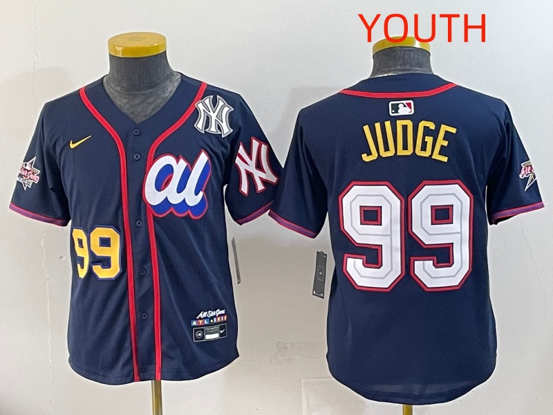 Youth 2025 New York Yankees #99 Judge Drak Blue All star Blank Blue Nike MLB Jersey style 7